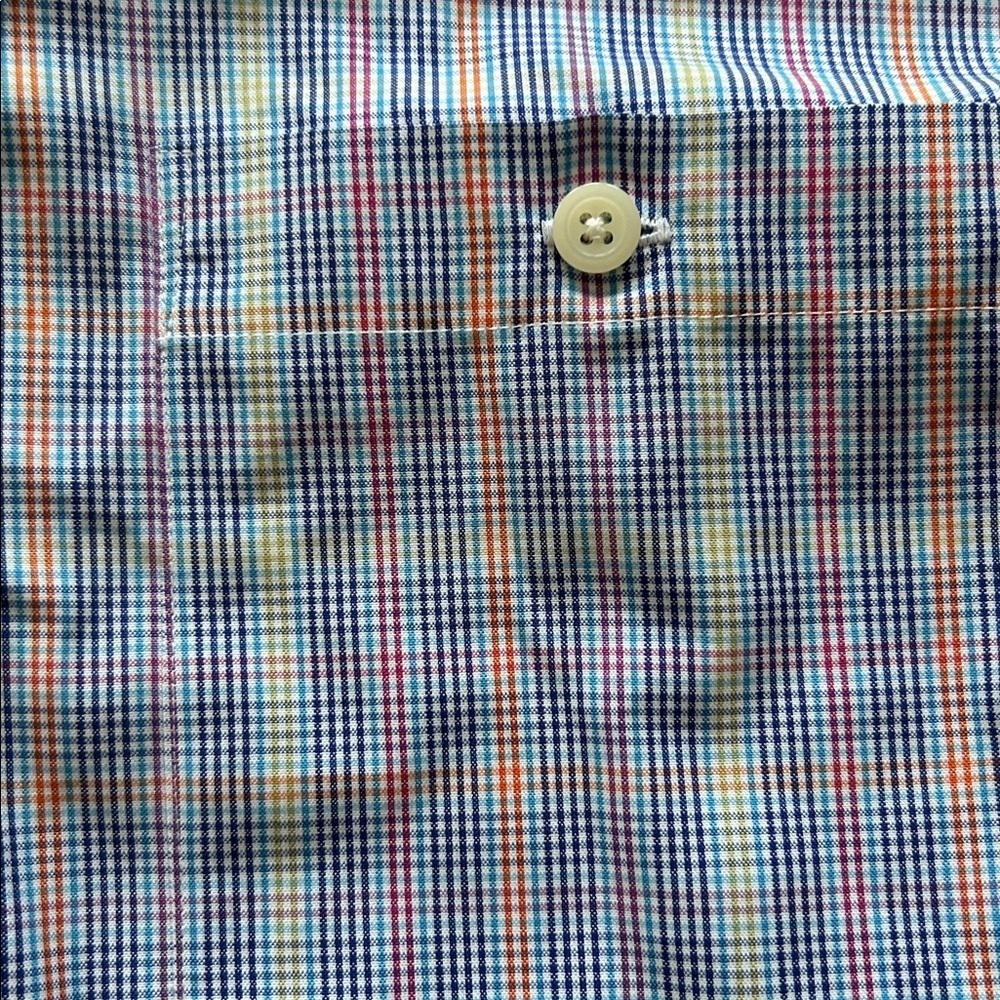 Orvis mens bright colors crisp plaid pinstripe button down dress shirt size M - Picture 7 of 8